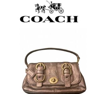 Coach Legacy Garcia Bronze Metallic Leather 2 Buckle Turn Lock Wristlet